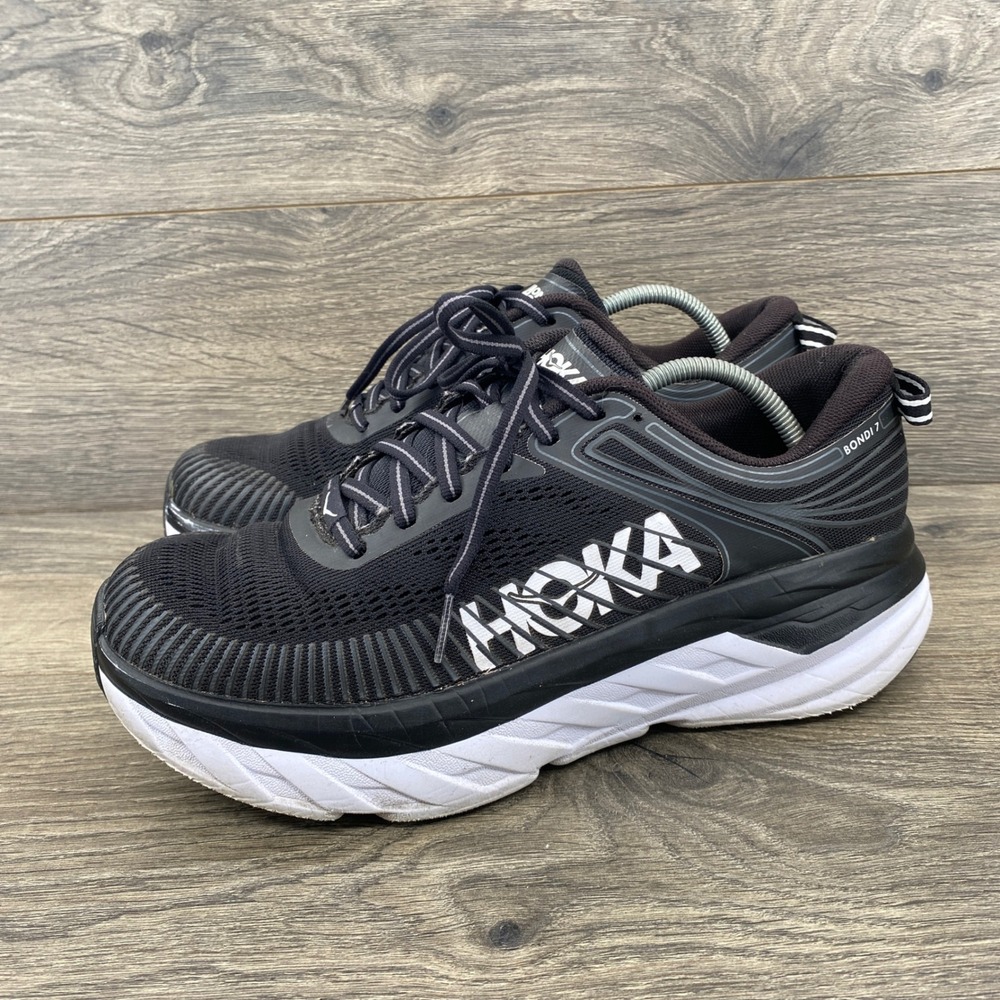 Hoka One One Bondi 7 Running Shoes Womens 8.5 Black White 1110519 BWHT